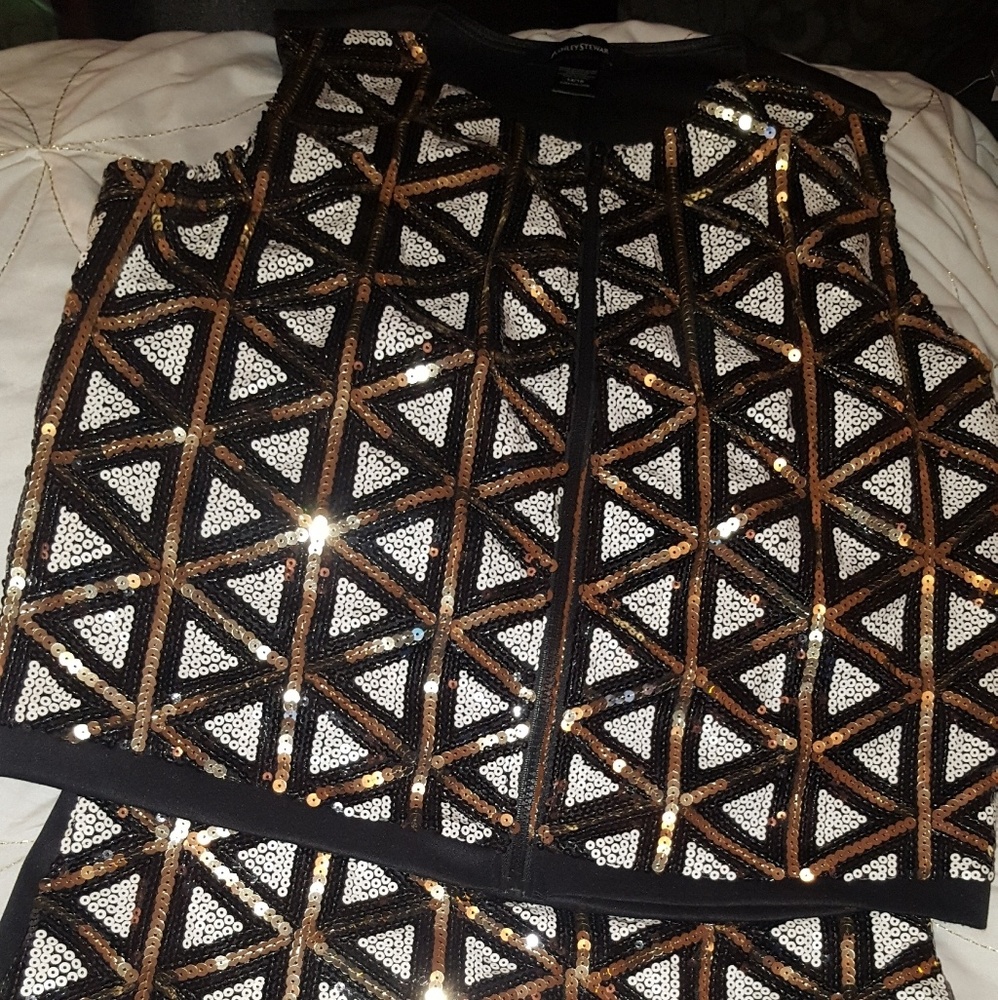 SEQUIN SKIRT AND VEST SET